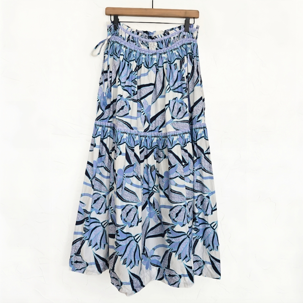 Omika Floral White Blue Boho Rosalita Maxi Skirt, S - Picture 2 of 11